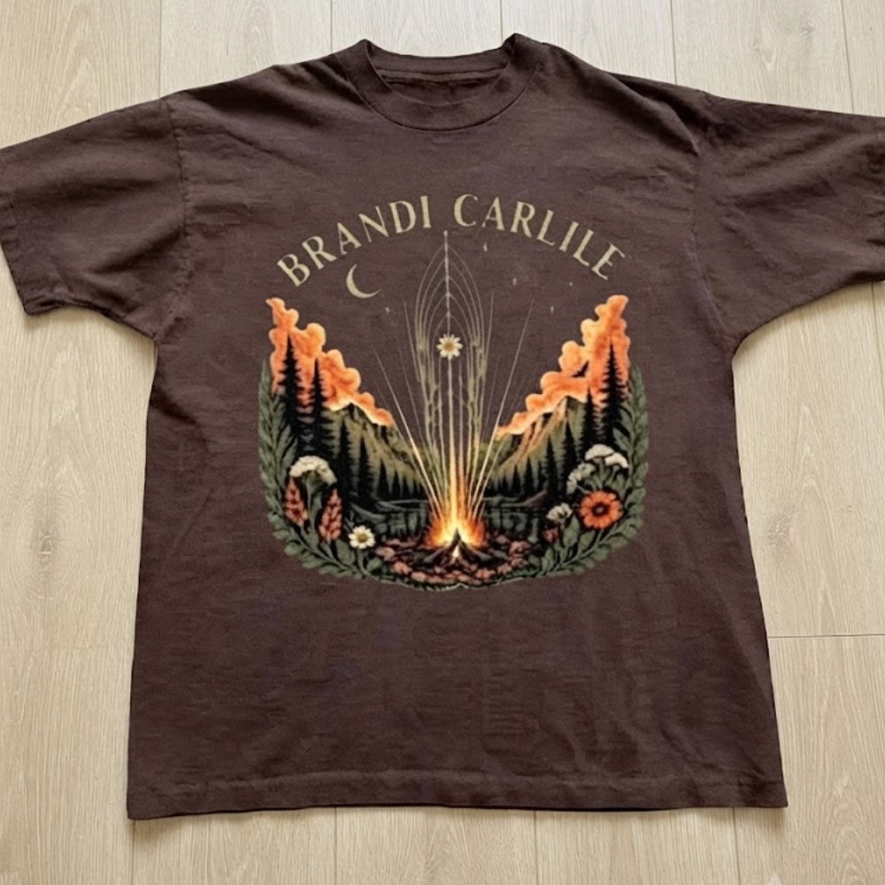 Brandi Carlile Campfire Mountains Trees Wildflowers Indie Folk Music T-Shirt